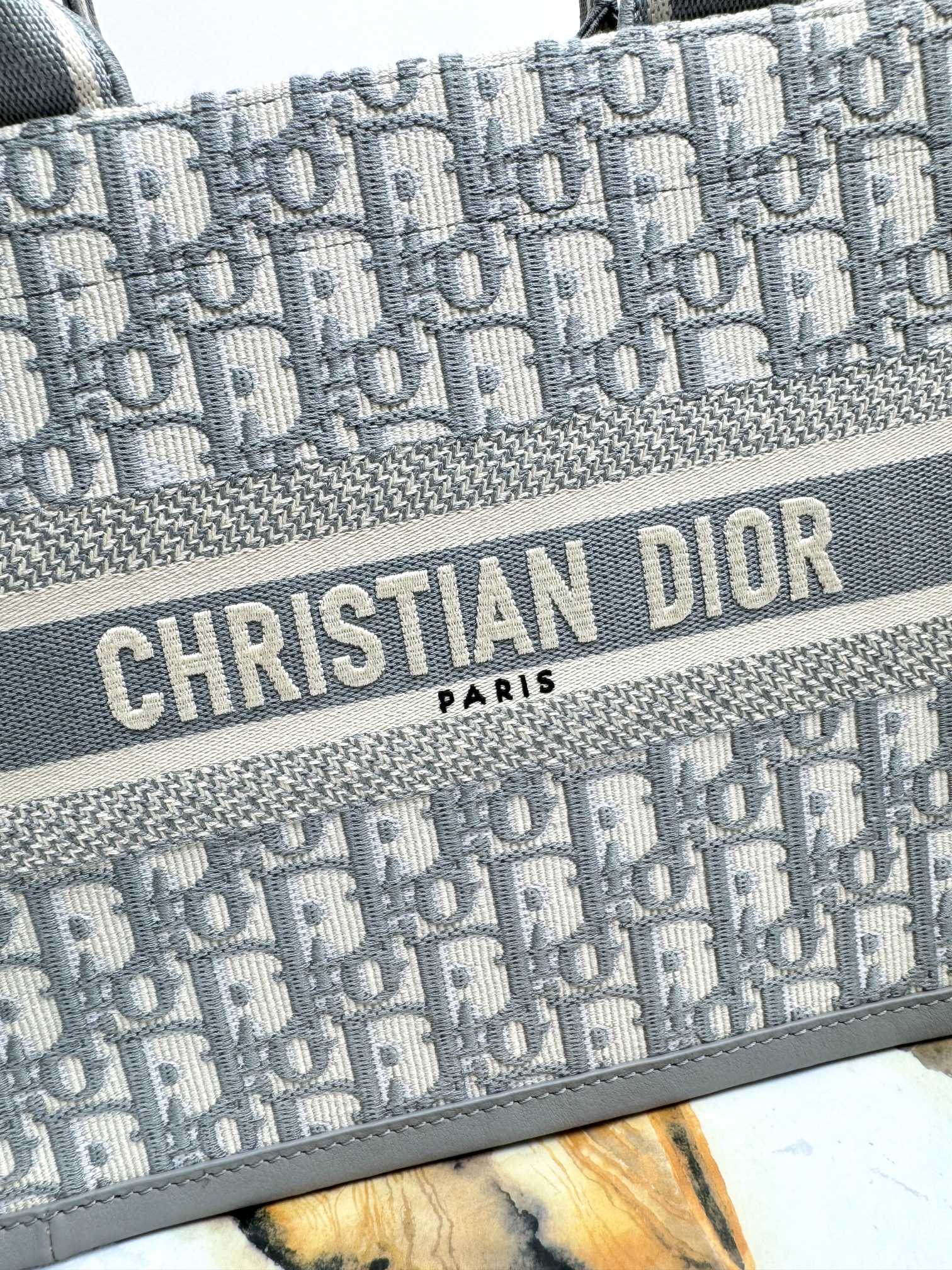 Small Dior Book Tote Bag Gray Dior Oblique Embroidery and Calfskin